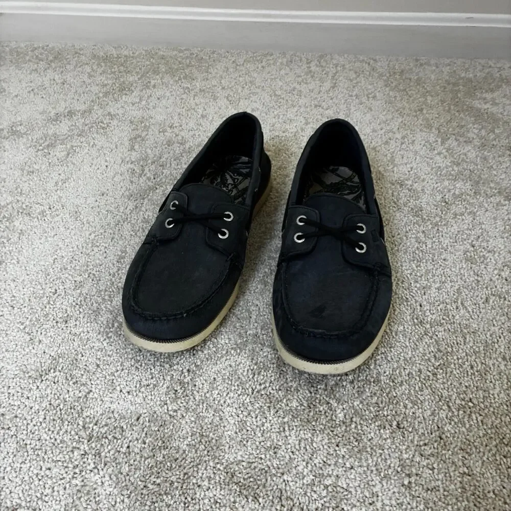 Sperry Top-Sider Mens Authentic Original 2-Eye Boat Navy Blue Leather Size 10.5